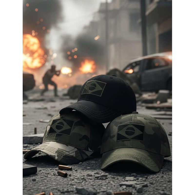 Boné Brasil Patriota Tático Militar Camuflado Aba Curva Ajustável Bordado Orgulho Nacional Masculino