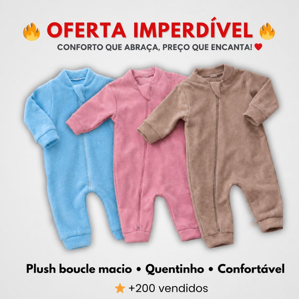 Macacão Ziper Bebê Roupa Inverno Bouclê Plush Soft Quentinho Menino e Menina Sortido