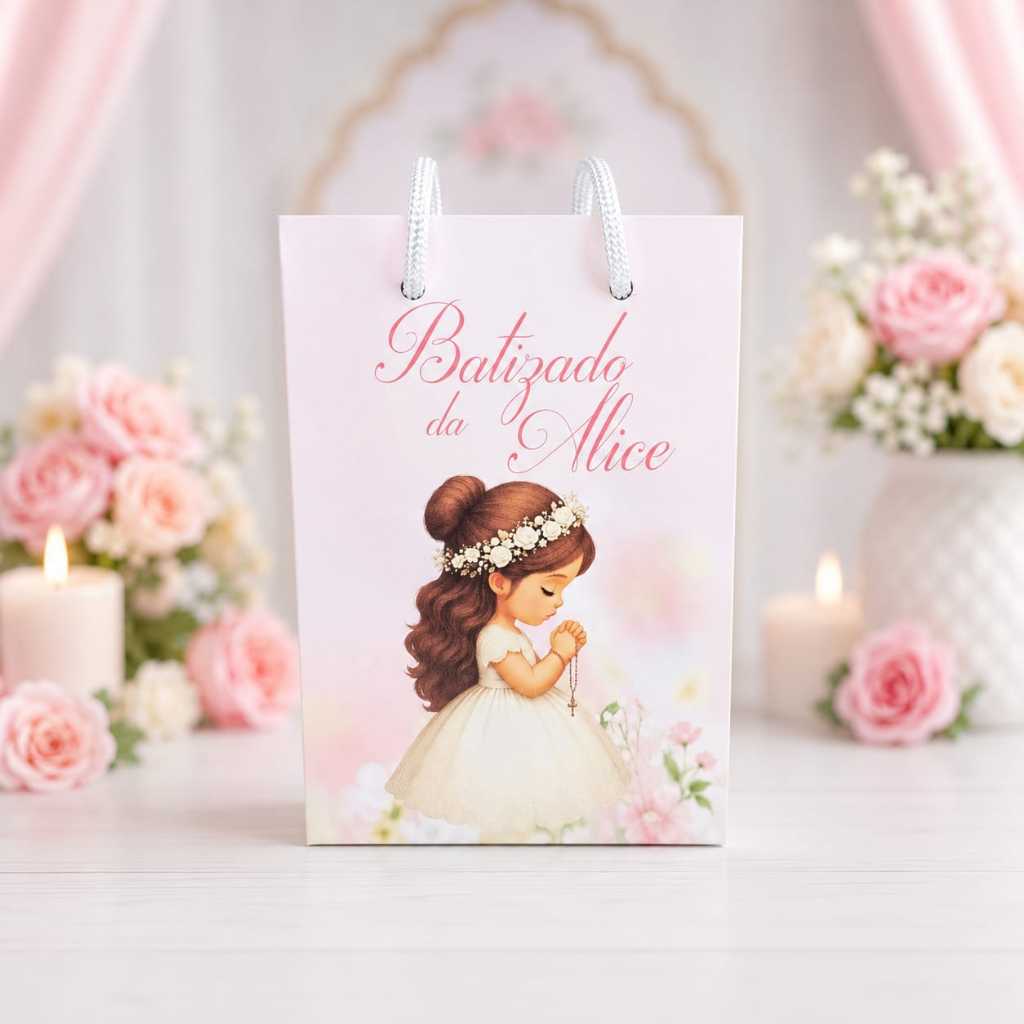 Sacolinha Personalizadas -Tam. P -Tema Batizado/Eucaristia - Lembrancinhas Infantil com Nome e Idade - KIT PEGUE E MONTE