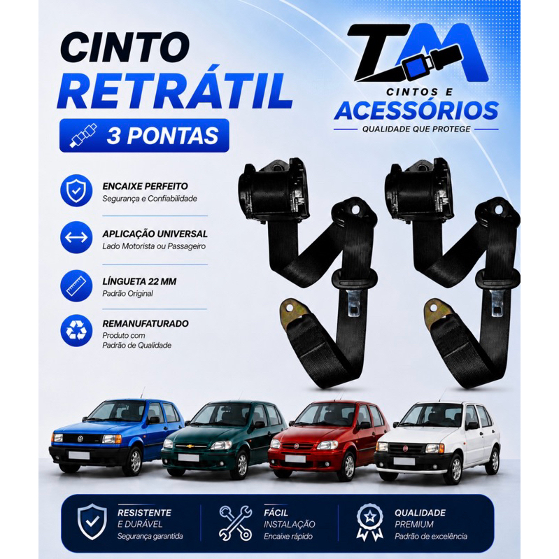PAR RETRÁTIL 3 PONTAS SOLO CARROS,  BRASÍLIA Fiat, Volkswagen, Chevrolet, Toyota, BYD, Honda, Nissan, Citroën, Ford, Ren