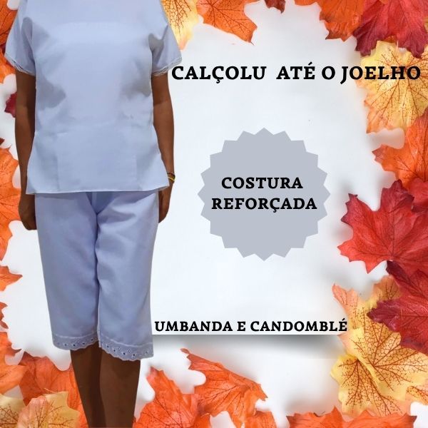 Calçolu Adulto Branco Feminino para Umbanda e Candomblé com Ajuste na Cintura tecido Microfibra.