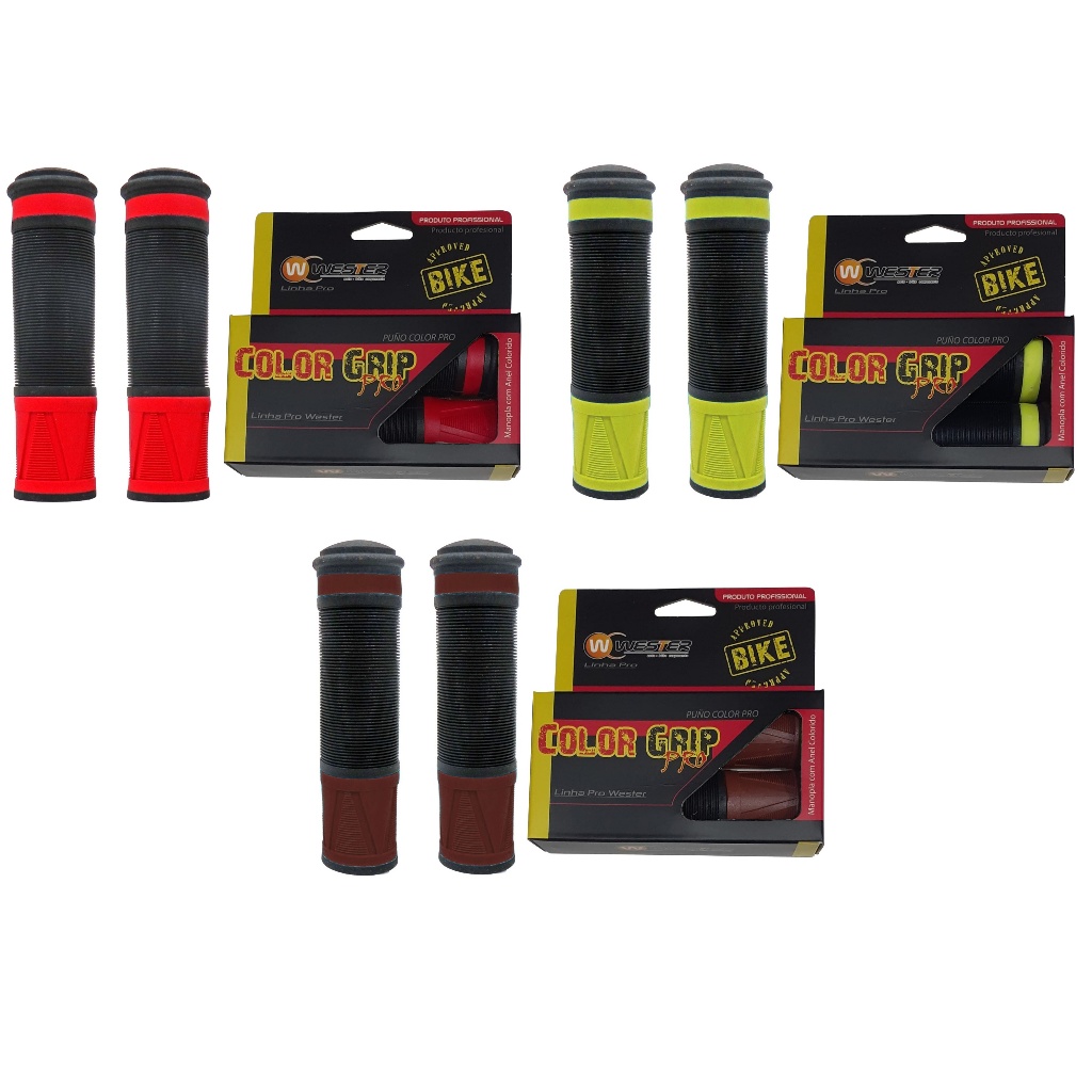 PUNHO P/ BIKE COLOR GRIP MANOPLA BORRACHA 125MM BICOLOR AMARELO VERMELHO MARROM