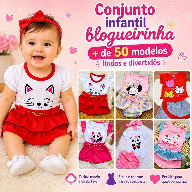 kit 6 peças de roupa femininas infantil sortidas - kit com 3 CONJUNTOS roupinha para bebê conjunto menina infantil