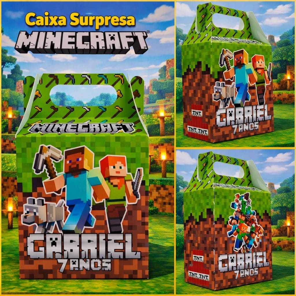 Caixinhas personalizadas MINECRAFT Lembrancinha sacolinha surpresa Minecraft