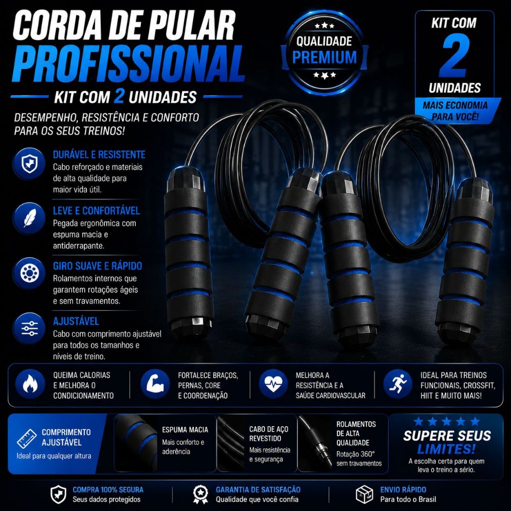 Corda de pular 3m ajustável profissional de crossfit e malhar com rolamento funcional-envio imediato