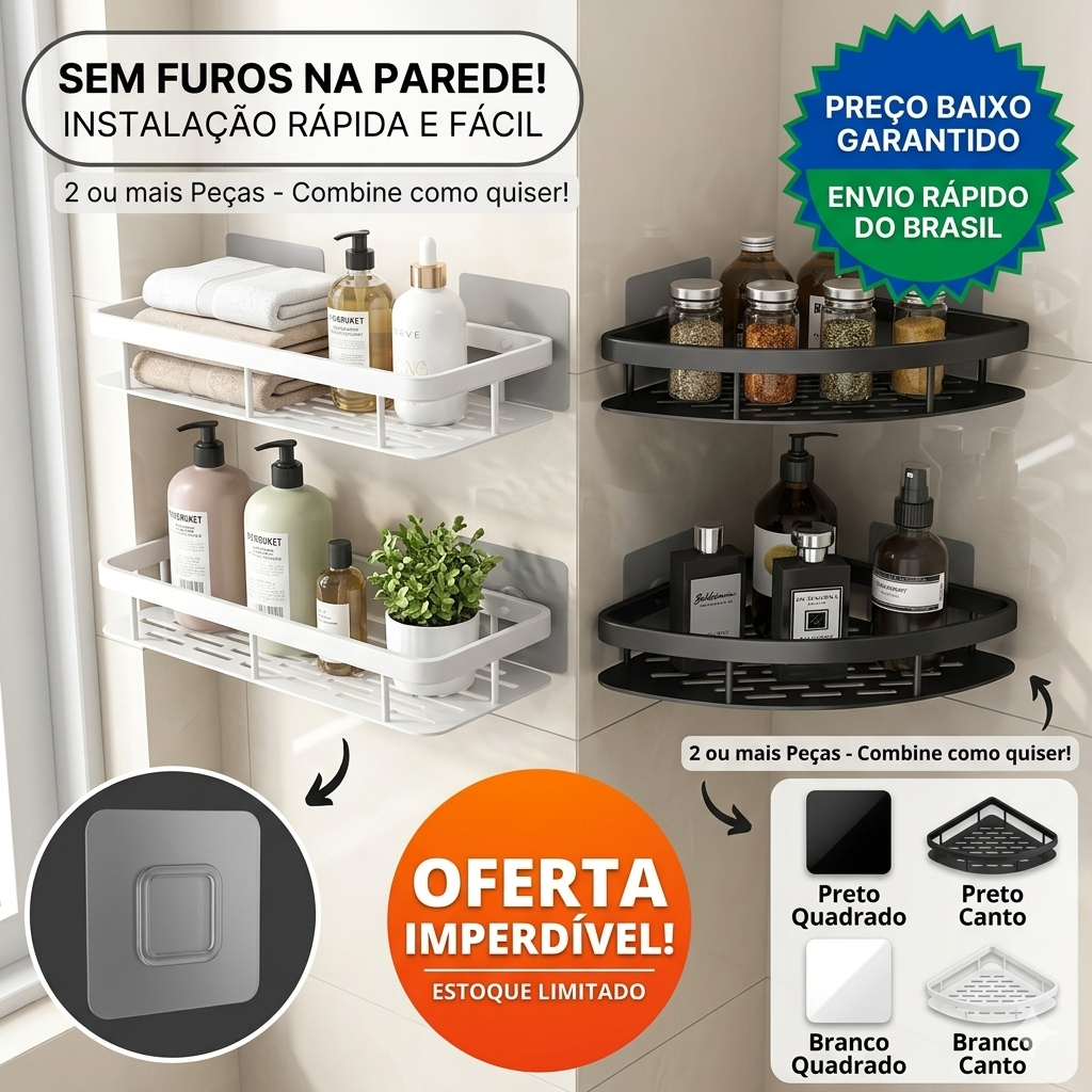 Suporte De Shampoo Organizador Alta qualidade Prateleiras De Banheiro Sem Furo Premium