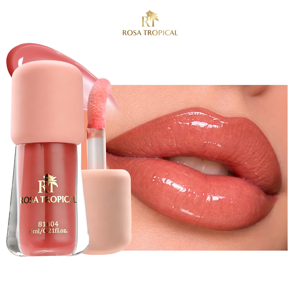 Gloss Labial Rosa Tropical Brilho Espelhado Intenso Gloss Labial Hidratante Labios Volumosos 6ml