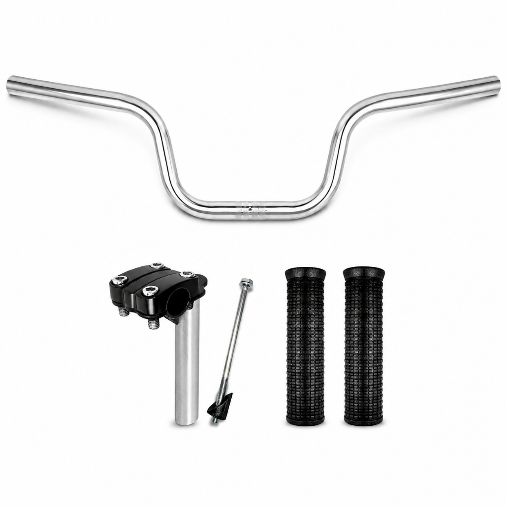 Kit Guidão Bike Alto Tipo Moto Cg Titan Cromado Preto +Mesa Mesinha Suporte +Par Manoplas bicicleta