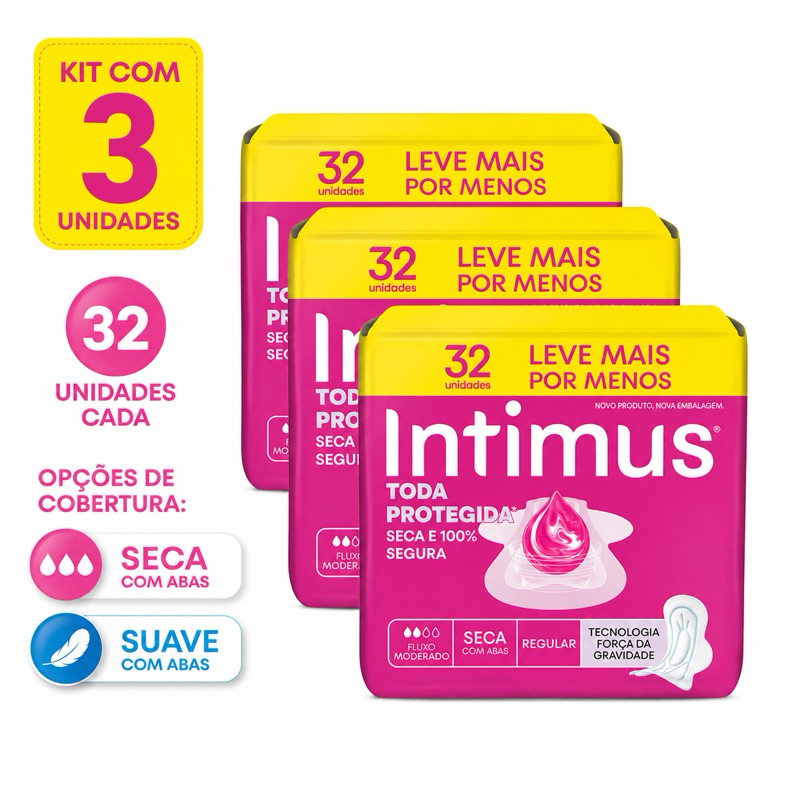 Absorvente Intimus Tripla Proteção Kit 3 Pacotes Seca/Suave