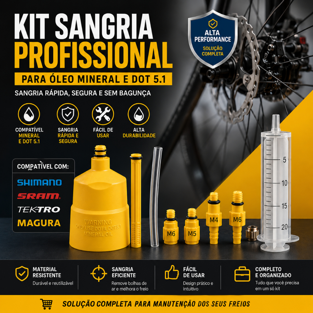 Kit Sangria Óleo Mineral para Freio a Disco Hidráulico Shimano Sram Magura