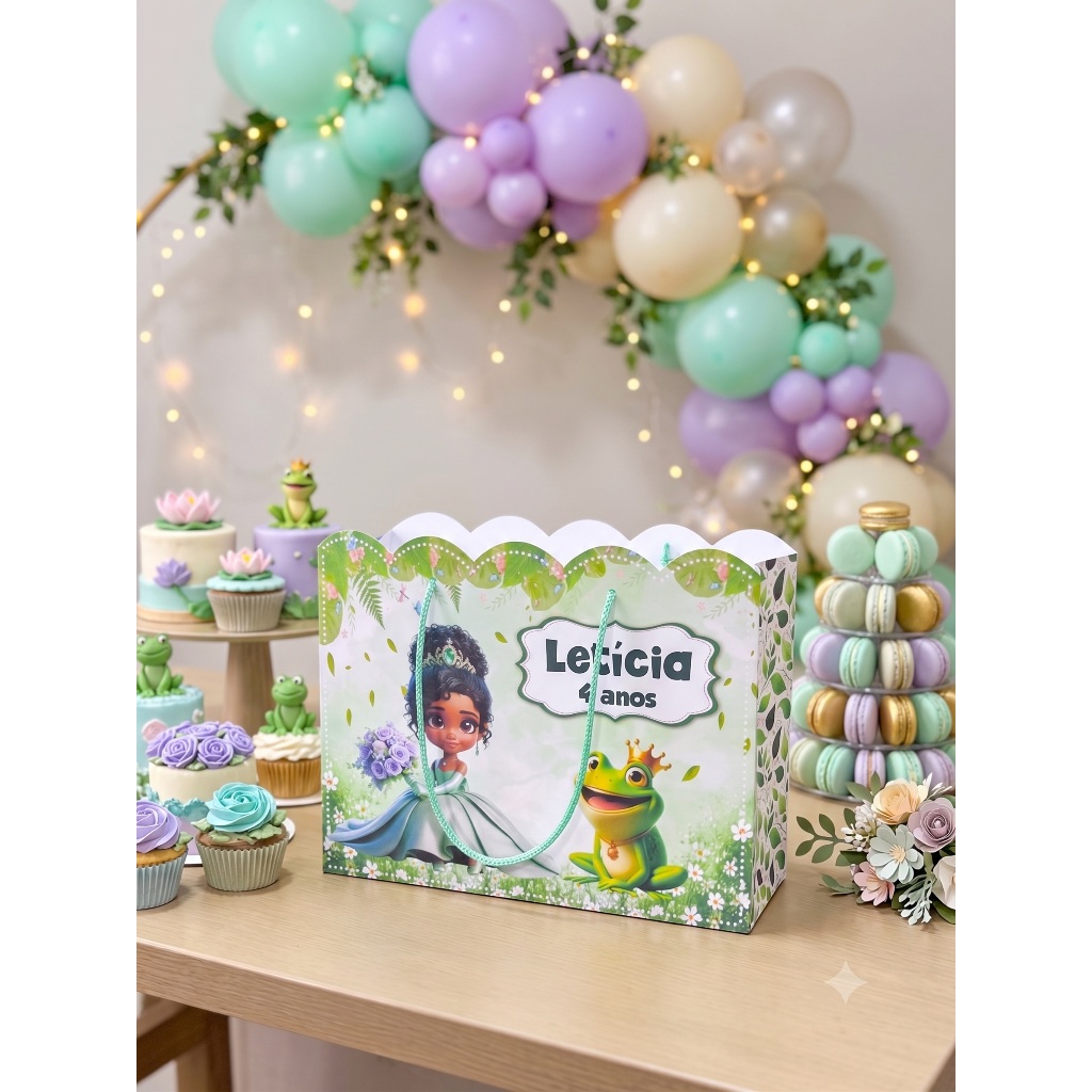 Sacolinhas Personalizadas Lembrancinhas Princesa Tiana e o Sapo Festa Chá Fralda Aniversario Nuvem Tamanho Grande