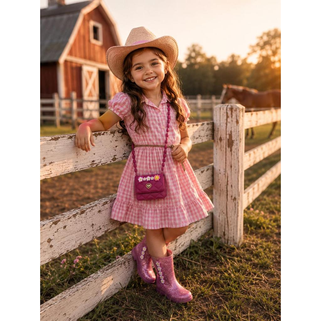 Bota Infantil RodeioTexana Galocha Impermeável flor ou KIT COM BOTA+BOLSA, para Menina Lindos Otimo para Festas