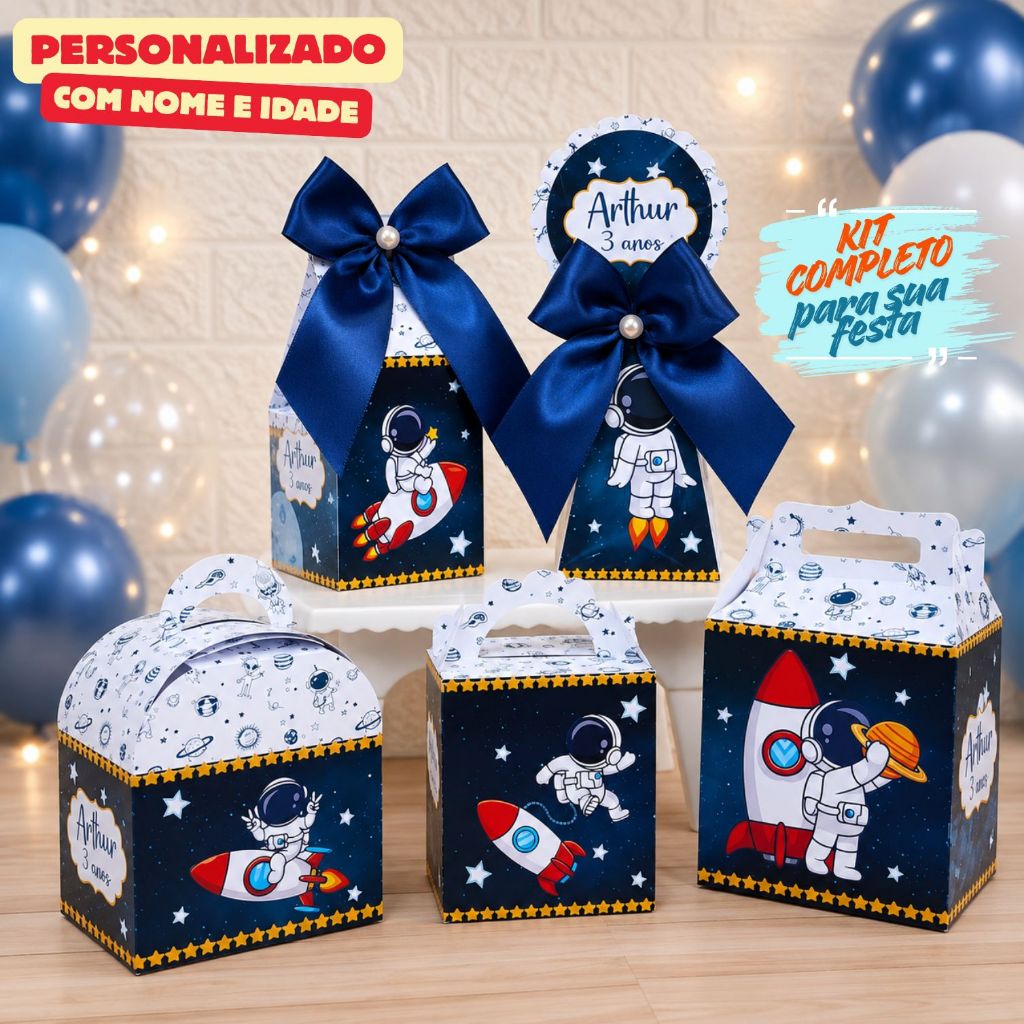 Kit Caixas ASTRONAUTA / Personalizadas + Brinde / Lembrancinhas Festa Infantil / Aniversario Menino