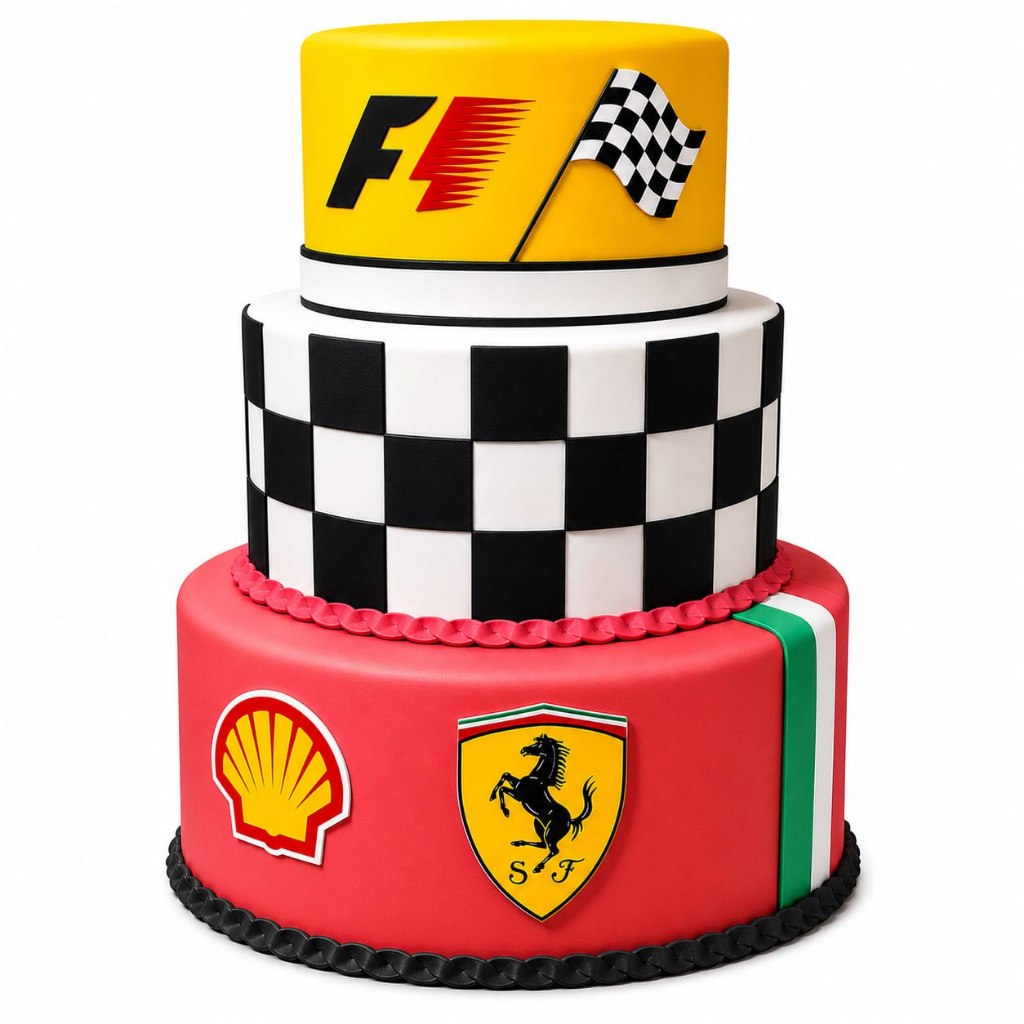 Bolo Fake Ferrari -3 Andares Decorado – Bolo Cenográfico EVA para Festa Infantil, Mesa Decorada, Aniversário e Decoração