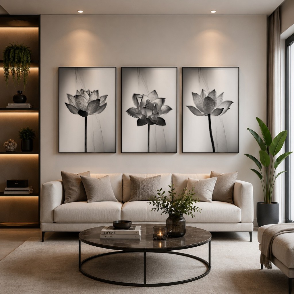 Quadro Decorativo Tríptico Floral Contemporâneo: Equilíbrio e Sofisticação