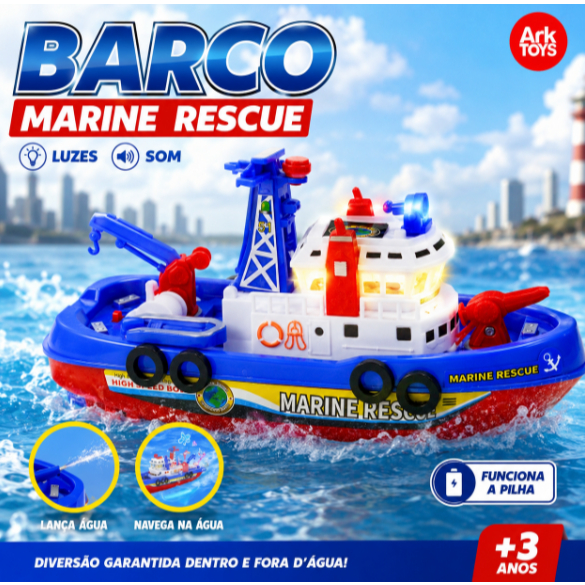 Barco Flutuante Elétrico de Banho com Iluminação para Crianças e Resgate Modelo de Incêndio