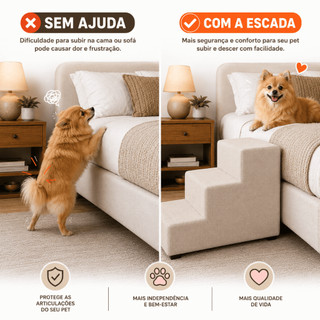 Escada para Cachorro PREMIUM Degraus Maiores Macios Seguros - Escada Pet para Cama Sofá 3…