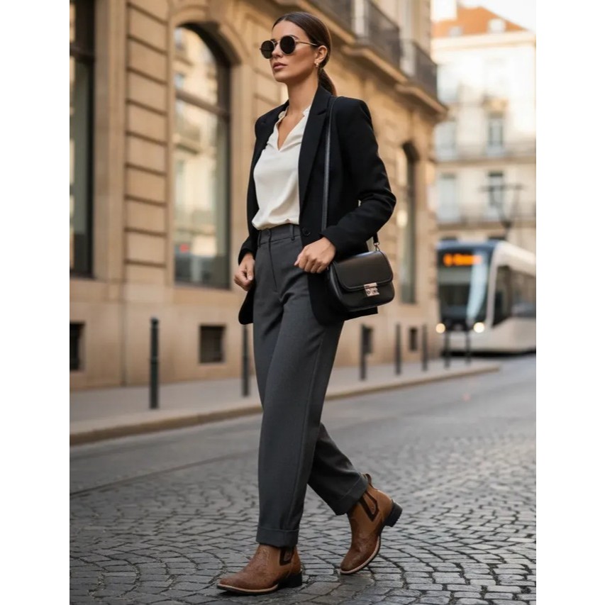 Botina Feminina Zebu Texana Mustang Sela Com Elegância, Conforto, Bico Quadrado E Cano Curto Bota