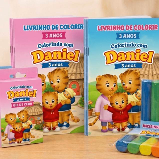Kit P Mini Livrinho de Colorir Personalizado Daniel Tigre | Lembrancinha Infantil