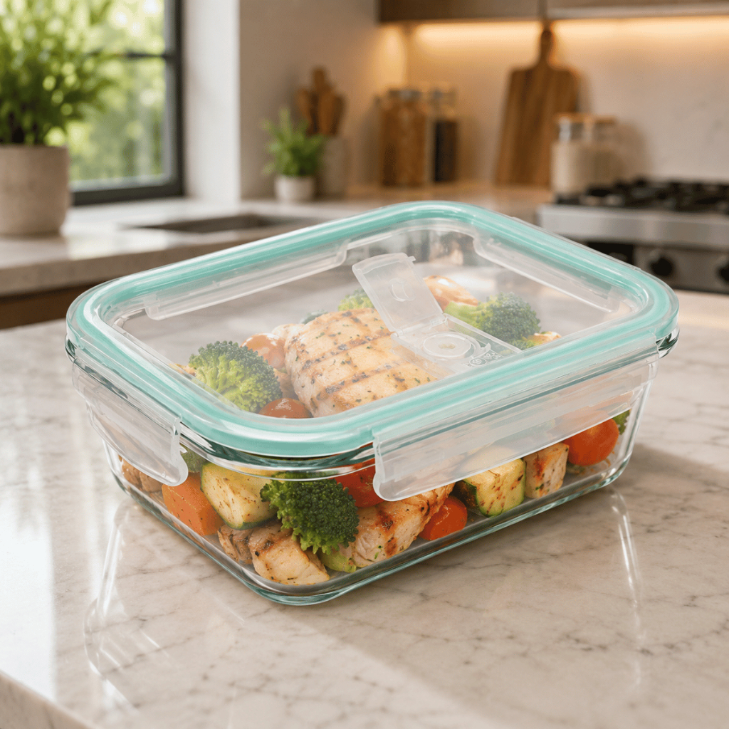 Pote Hermético Vidro 1040ml Retangular Tampa Plástico 200° - Casíta / Alimentos Mantimentos Cozinha