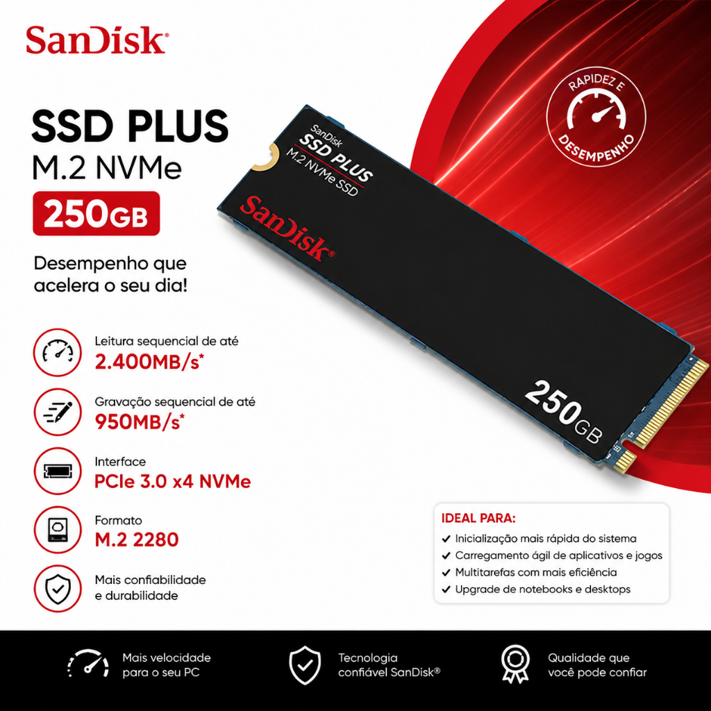 Ssd M2 250gb Nvme Sandisk Plus 2280 Pcie 3.0 Sdssda3n-250g-g26