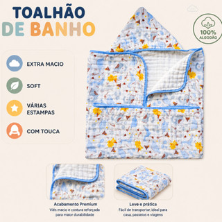 Toalha Grande de Banho Infantil Criança 3 camadas Fralda Soft com Capuz 100% Algodão Menino Menina