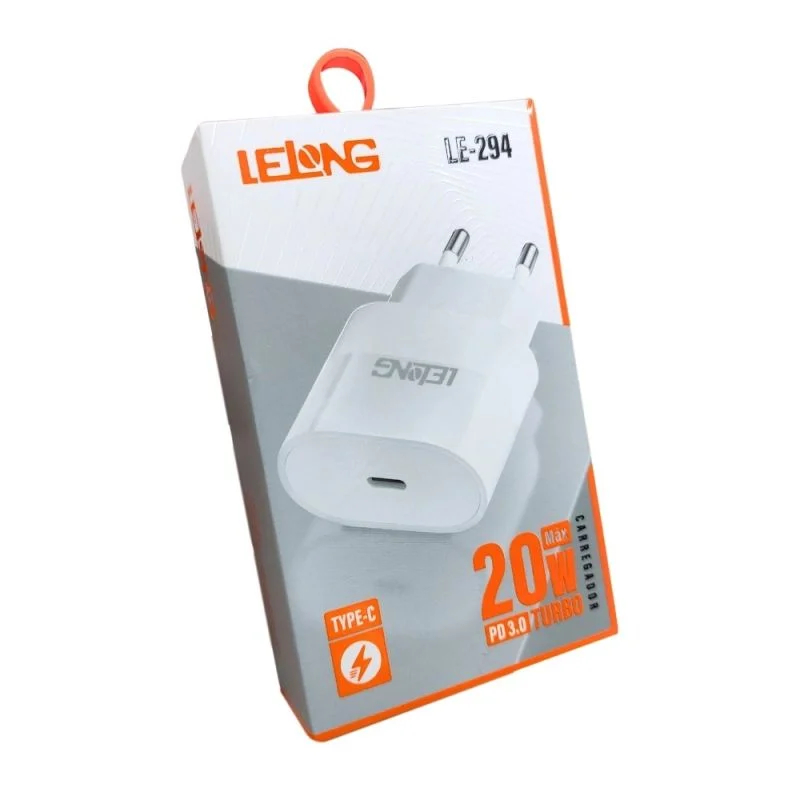 Carregador de Tomada Turbo Tipo-C Lelong LE-294 20W Power Delivery