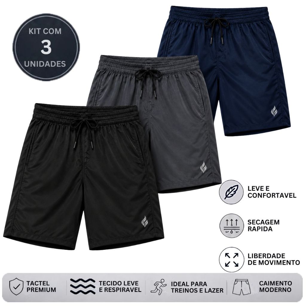 Kit 3 Shorts Tactel Masculino Bermuda Masculina Tactel Bermudas Masculinas Praia …