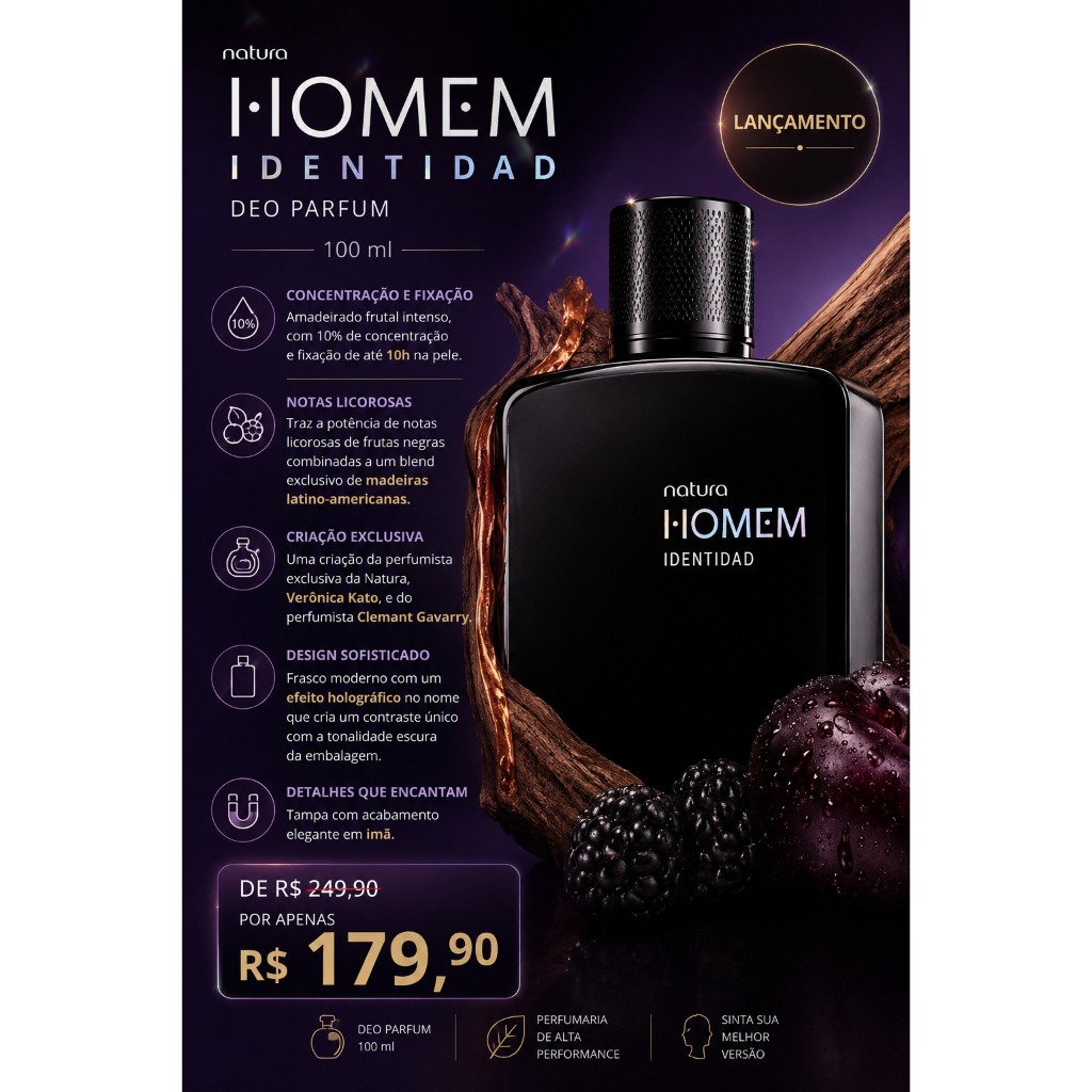 LANÇAMENTO! Deo Parfum Natura Homem Identidad 100 ml