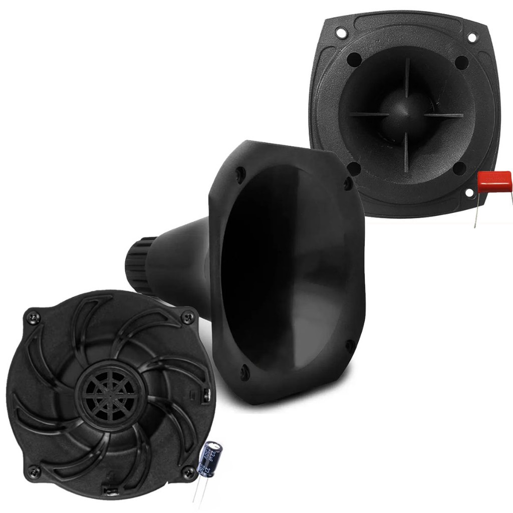 Kit Driver e Corneta + Super Tweeter com Capacitor Trio Som Automotivo