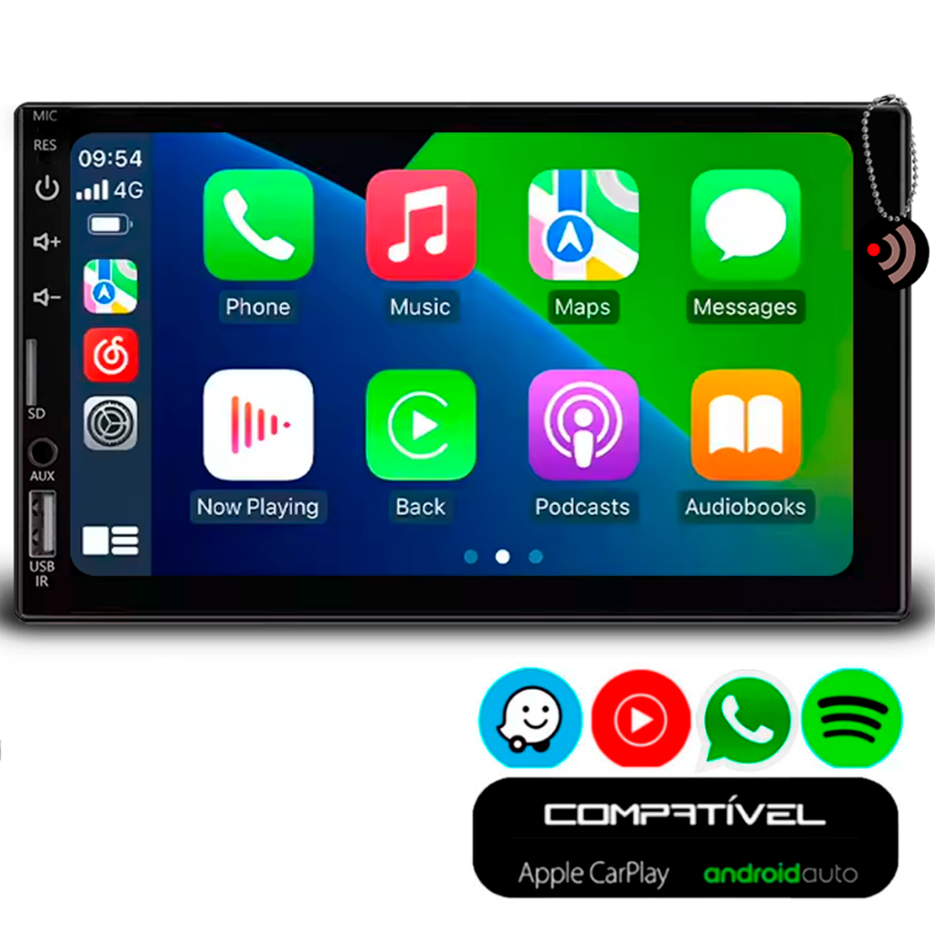 Central Multimídia 7Polegadas MP5 c/Apple Carplay e Android Auto Com fio EntradaUSB Frontal Bluetooth H-Tech