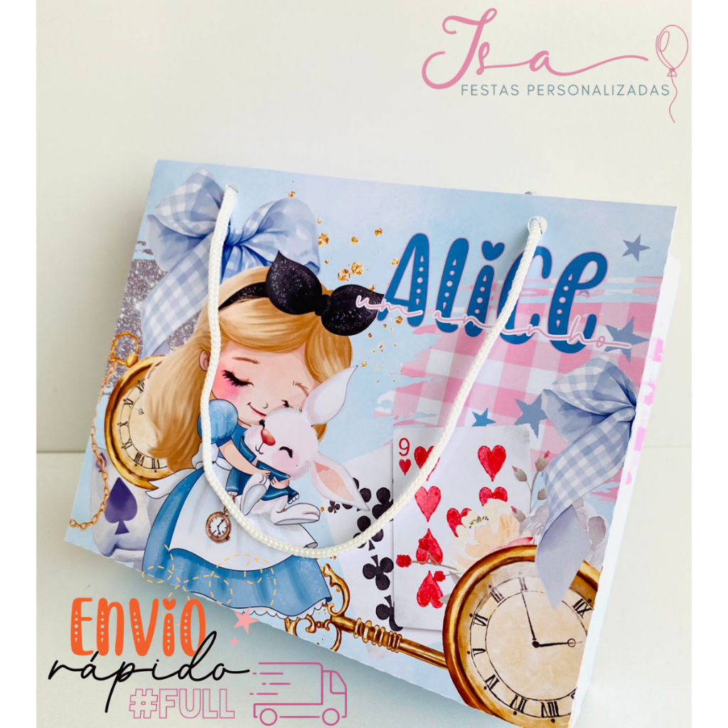 Sacolinhas Alice No Pais Das Maravilhas Personalizadas Kit Festa Infantil Pegue e Monte