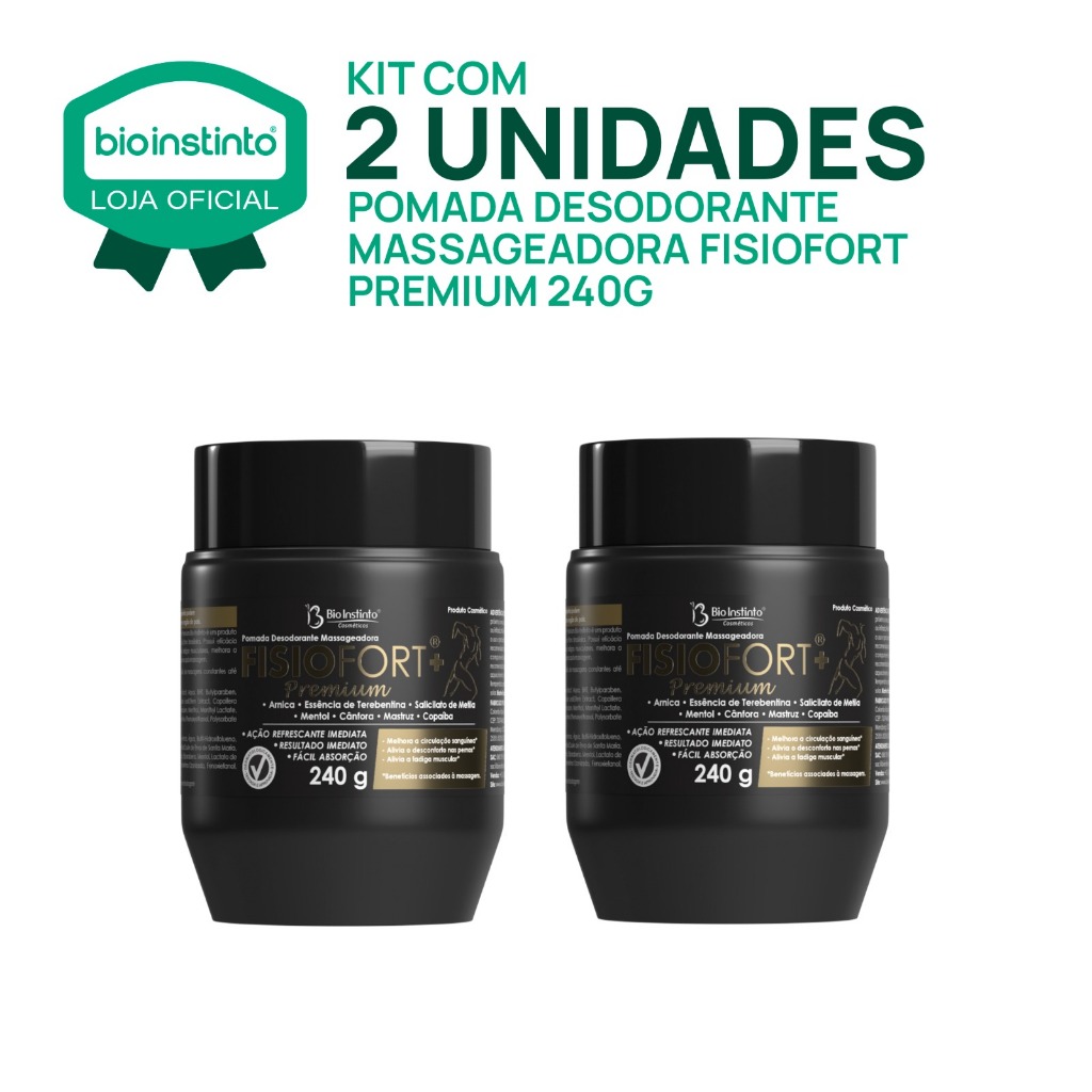 02 UN POMADA FISIOFORT PREMIUM 240g MARY LIFE  Atleta Academia Dores Musculares Massagem