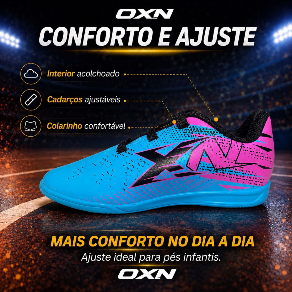 Chuteira Futsal Infantil OXN Original Indoor Menino Menina Antiderrapante Quadra Tam 22 ao 27