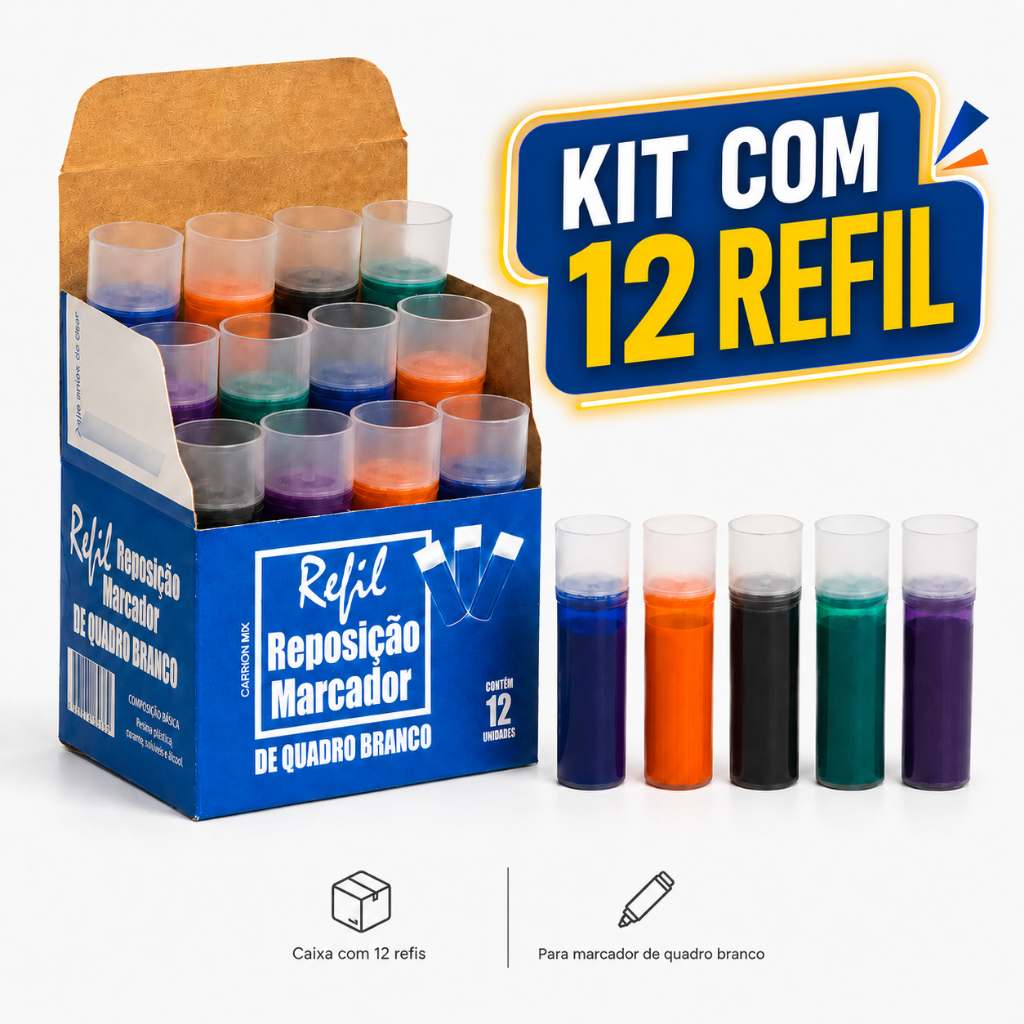 Caixa 12un Refil Para Pincel Tinteiro marcador De Quadro Branco Board Master Recarregável