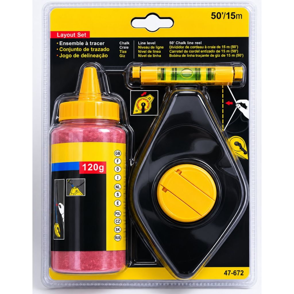 Kit Gesseiro Giz de Linha Vermelho e 15 Metros Linha de Marcação