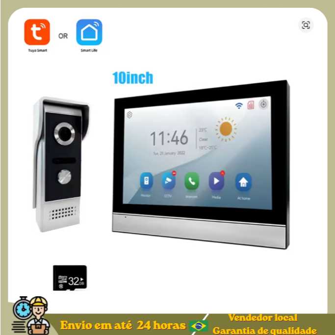 Tuya 1080p 7 polegada tela de toque colorida wi fi campainha inteligente app intercom kit com detecção móvel 128g arm