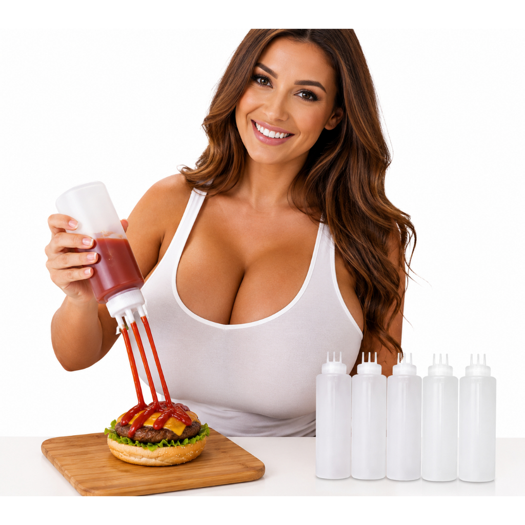Kit 5 Bisnaga de Bico Triplo 3 Bicos Profissional Buffet 1 Litro  Graduada Confeiteiro Molhos Caldas Ketchup