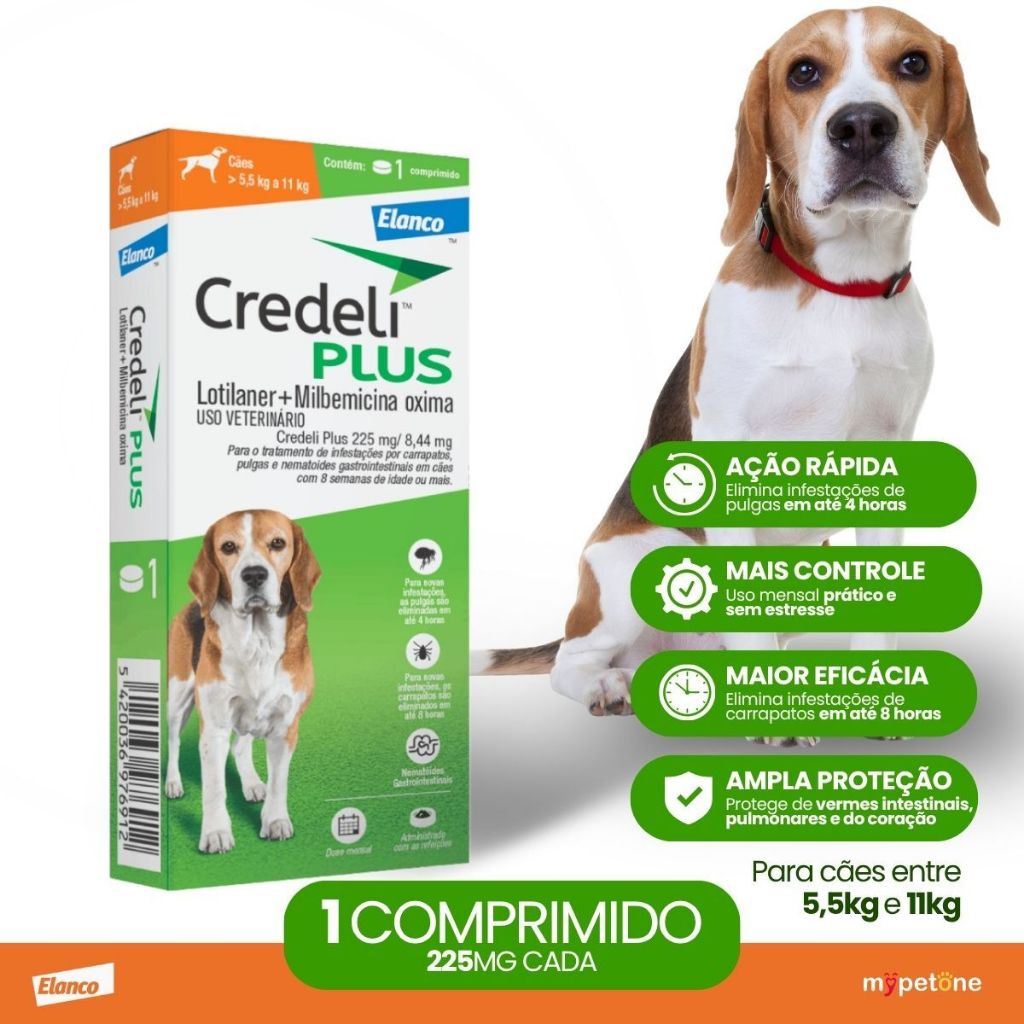 Credeli Plus Elanco para Cães de 5,5 a 11 kg - 1 Comprimido
