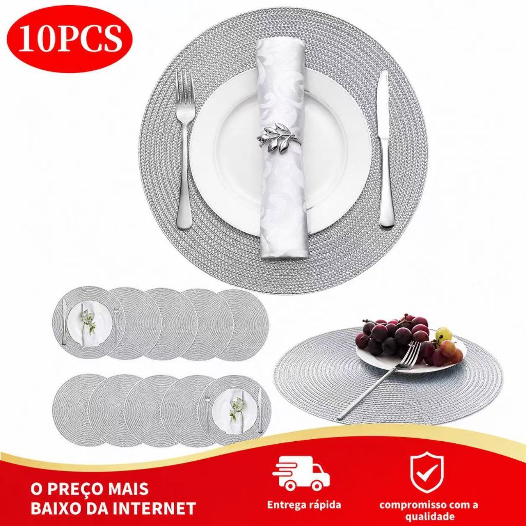 Kit 10 Peças Jogo Americano Redondo Cozinha Jantar Jogo americano dourado