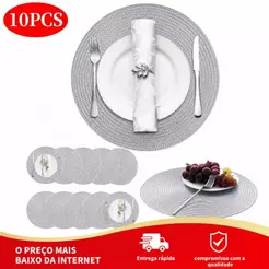 Kit 10 Peças Jogo Americano Redondo Cozinha Jantar Jogo americano dourado