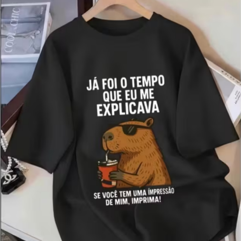 Camisa Camiseta Feminina Capivara Impressão Frase Humor Confortável Estilosa Algodão