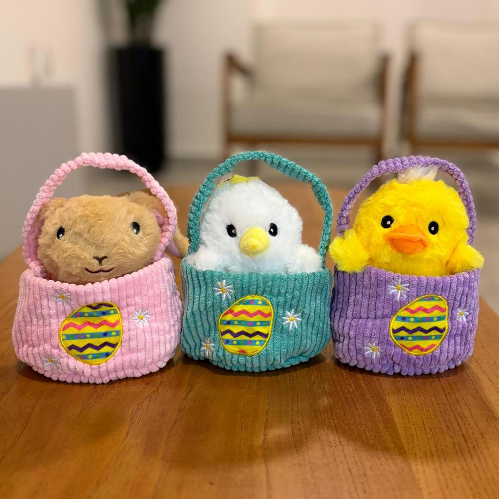 Mini Animalzinho de Pelúcia 15cm com Cestinha/Bolsinha | Coelhinho Patinho Pintinho Carneirinho Fofo Presente Crianças