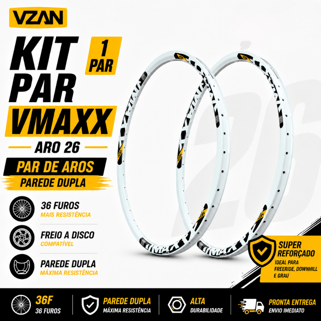Par 2 Aro Vzan Vmaxx Branco Aro 26 Parede Dupla Reforçado SL Paredão Para Freio A Disco Freeride