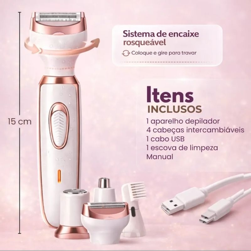 Depilador Elétrico Feminino 4 em 1 Aparador de pelos e Cabelo