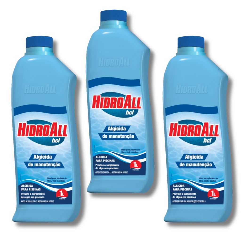 Kit 3 Hidroall 1 Litro Tratamento Regular para Piscinas