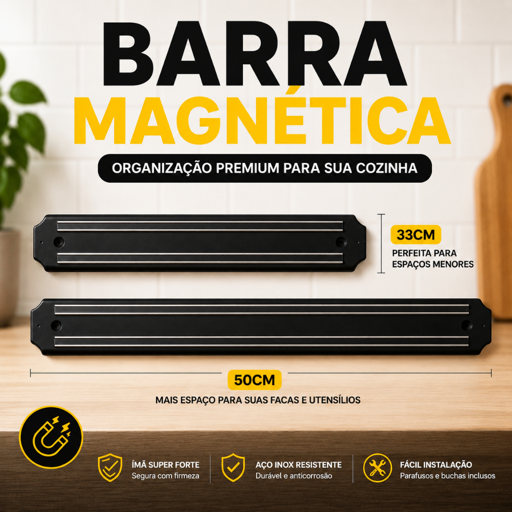 Barra Suporte Magnética Imã Facas Cozinha Churrasqueira 33/55cm