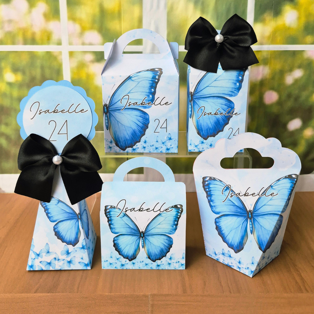 10 a 30 Caixinhas Personalizadas Borboleta Azul Kit Lembrancinha Festa Borboleta Aniversário Menina.