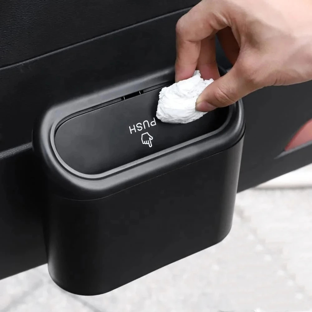 Mini Lixeira Portátil Para Veículos Preta com Tampa Caixa Organizadora Veicular