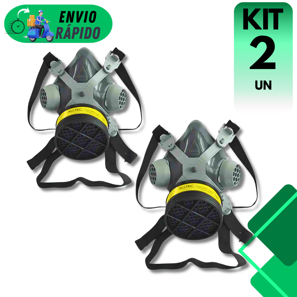 KIT COM 2 UNID MÁSCARAS RESPIRADOR ALLTEC + 2 FILTROS VO+GA PARA PINTURAS FUNILARIA POEIRA E VAPORES